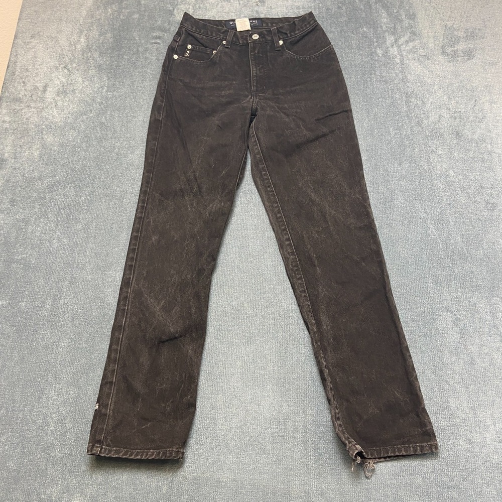 Vintage Guess Jeans Womens 28x30 Black Denim Dark Wash Straight Leg Classic Fit